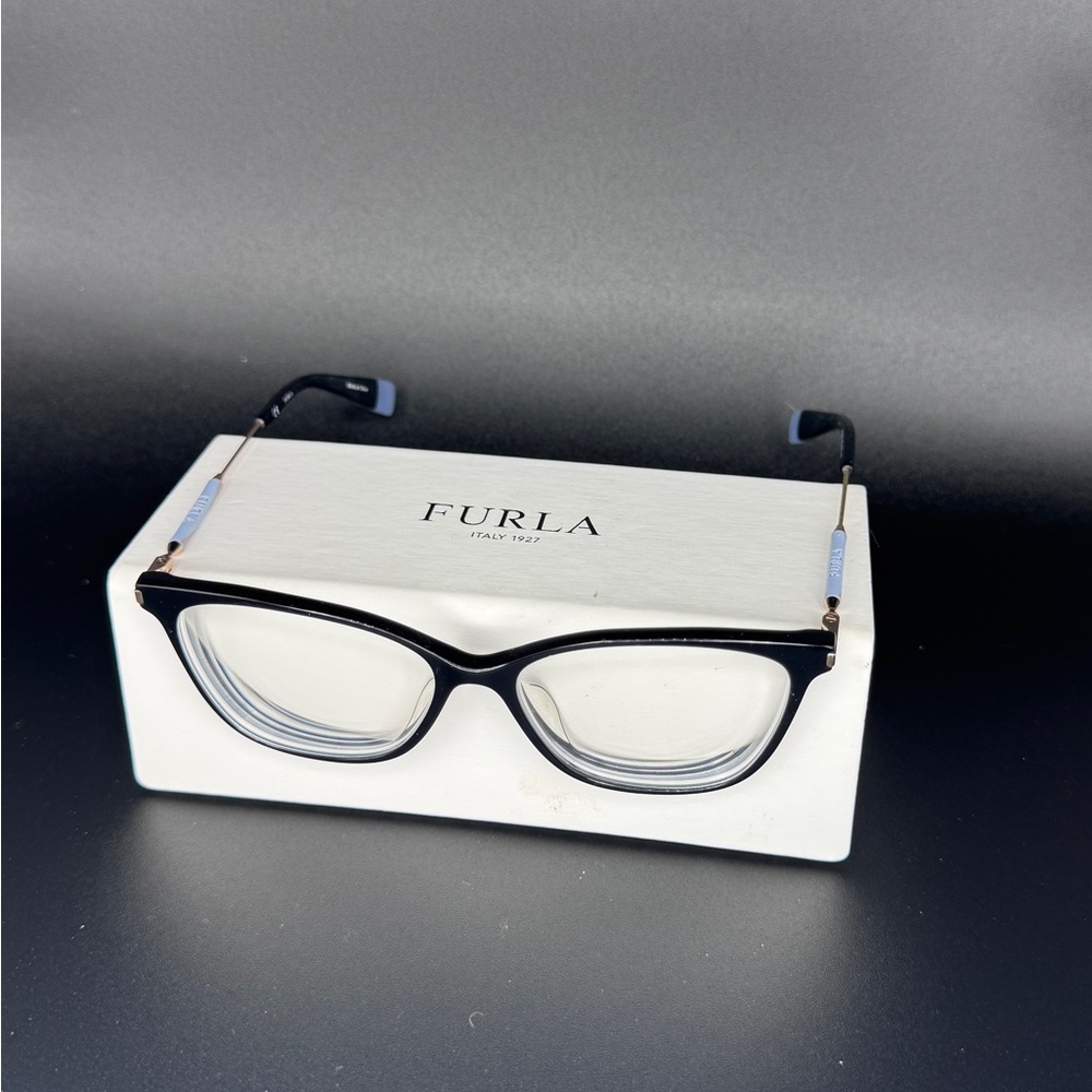 Furla Black Glasses with Lilac Colored Temple Accents